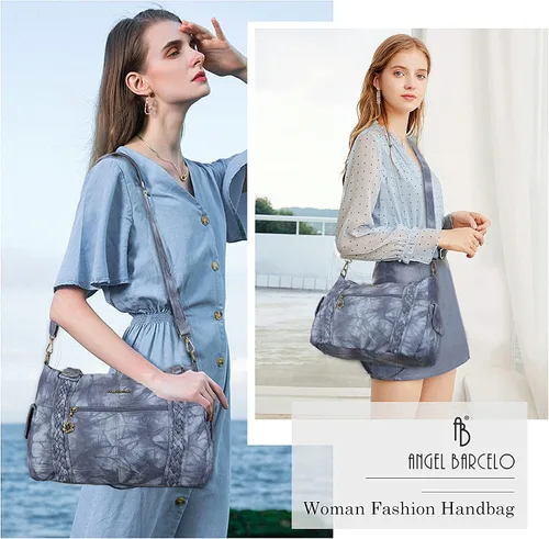 Miniatura 21 de Angel Barcelo - Bolsa de hombro amplia para mujer, diseño Hobo, cuero lavado