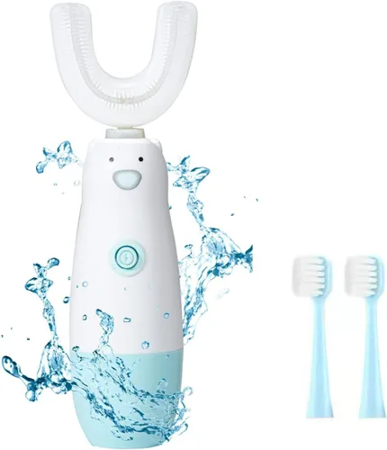 Meqtpomy Cepillo de Dientes Eléctrico para Niños, Cepillo de Dientes en Forma de U Impermeable a Batería 360 Automático Sónico para Niños Pequeños