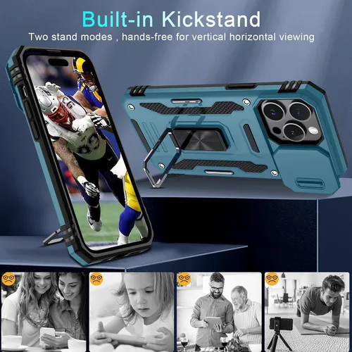 Miniatura 389 de DEERLAMN Funda para iPhone Xs Max con funda deslizante para cámara + protector de pantalla, soporte giratorio de anillo de grado militar a prueba