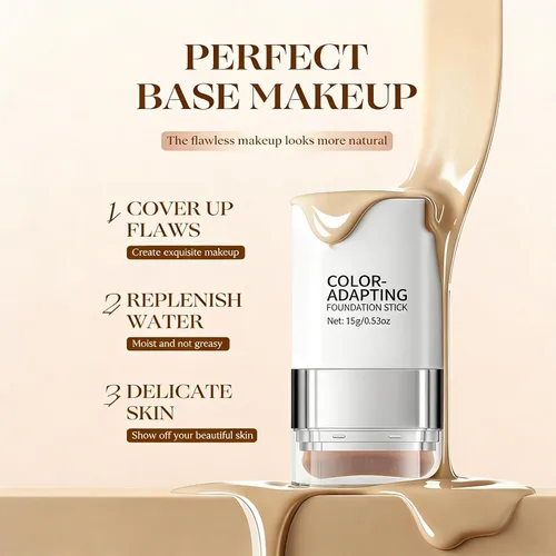 Miniatura 6 de Barra de base que cambia de color, doble extremo con cepillo desmontable, maquillaje húmedo e hidratante para un aspecto impecable, combinación