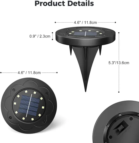 Miniatura 7 de Brightown Luces Solares Exteriores Impermeables, 12 Paquetes de Luces LED Solares Empotradas para Patio, Jardín, Césped, Terraza, Exterior, Sendero