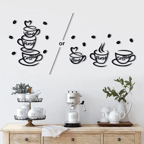 Miniatura 2 de 4eN Letrero de pared con texto en inglés «But First Coffee» – Decoración moderna de madera MDF para cocina y cafetería – Elegante decoración