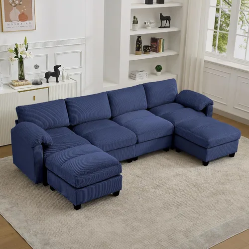 Miniatura 40 de Sofá biplaza modular de 61 pulgadas, asiento extra profundo para sala de estar, sofá de pana profundo con almohadas para reposabrazos, cosido