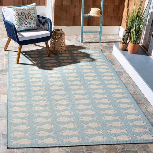 Miniatura 7 de SAFAVIEH Alfombra lavable para exteriores, colección Patio de 2.3 x 6.7 pies, color negro y beige, no desprende pelusa y fácil limpieza, ideal
