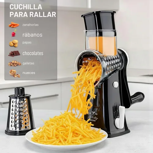 Miniatura 3 de Zulay Kitchen Rallador Rotativo de Queso de 5 Cuchillas Rallador de Queso - Rallador de Queso Manual de Manivela con Succión Reforzada y 5 Tambores