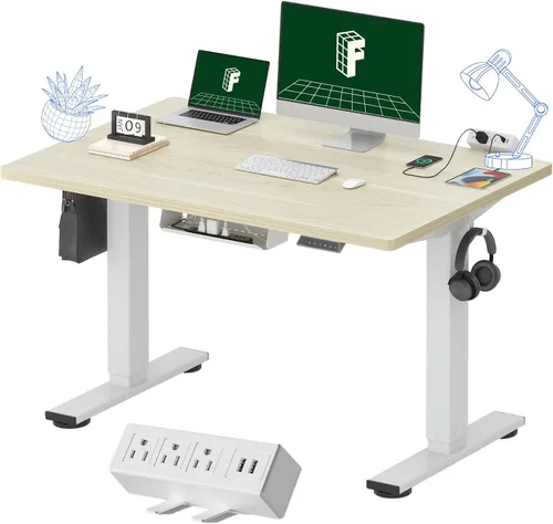 Miniatura 46 de FLEXISPOT EN2 Escritorio de pie de una pieza completa con regleta de alimentación de abrazadera, escritorio eléctrico de altura ajustable de 40 x 24