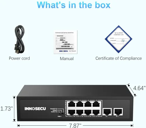 Miniatura 7 de Interruptor PoE de 8 puertos, no administrado, 30 W por puerto, presupuesto total 120 W, 10/100/1000 Mbps PoE+ Ethernet Switch, 2 puertos de enlace