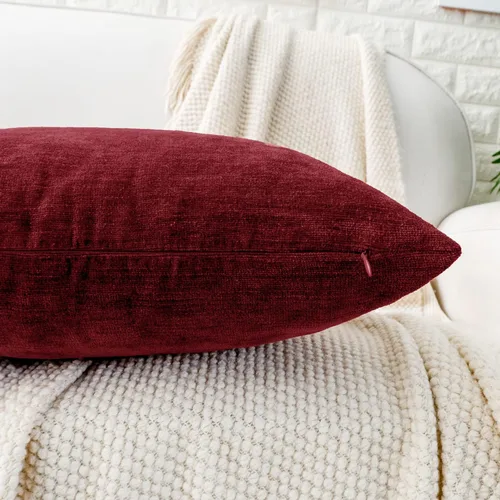 Miniatura 4 de HWY 50 Juego de 2 fundas de cojín decorativas de color rojo burdeos de 16 x 16 pulgadas para sofá, cama, sala de estar, felpilla suave y cómoda