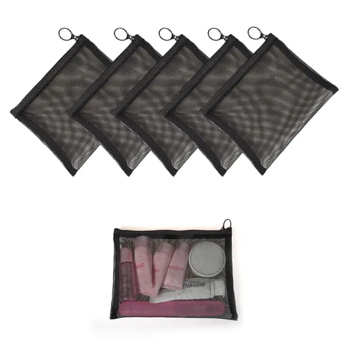 Miniatura 12 de Patu Bolsas de malla con cremallera, organizador de accesorios cosméticos de maquillaje de belleza, kit de aseo de viaje, bolsa de almacenamiento, 5