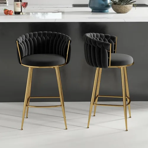 Miniatura 18 de ABET Taburete de Bar Dorado 1UN, Taburetes Giratorios de Terciopelo, Taburetes de Altura Ajustable con Respaldo Tejido, Taburetes de Cocina Modernos