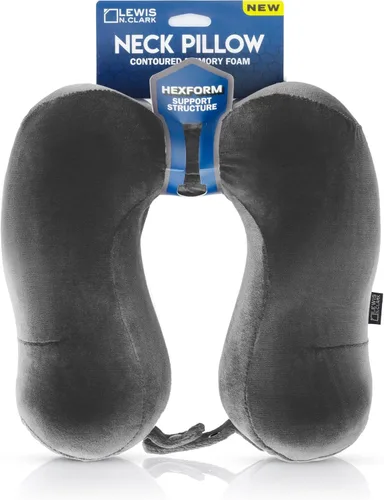 Lewis N. Clark Almohada cervical de viaje Hexform de espuma viscoelástica contorneada para dolor de hombros y cuello, avión, campamento, niños y Gris