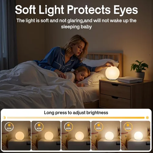 Miniatura 3 de Luz nocturna para bebé, luz nocturna recargable con control táctil con atenuación continua y cambio de color 7 RGB, luz suave y portátil para huevos
