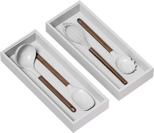 Miniatura 13 de Lixple Organizador de Cajón de Bambú, Pequeño Organizador de Cubiertos para Cajón de Cocina, Organizador de Utensilios Apilable, 2 Piezas
