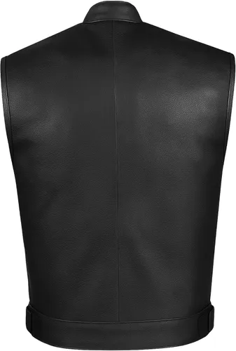 Miniatura 3 de SOA - Chaleco de motocicleta para hombre, piel de búfalo de alta calidad, armadura trasera, bolsillos interiores, chalecos de club de motociclista