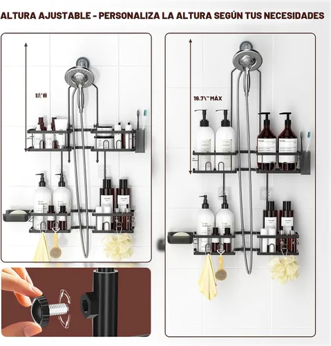 Miniatura 2 de REINHARDT Organizador de Ducha Ajustable Colgante Organizador de Ducha Resistente a la Oxidación para Cabezales de Ducha Portátiles, Organizador