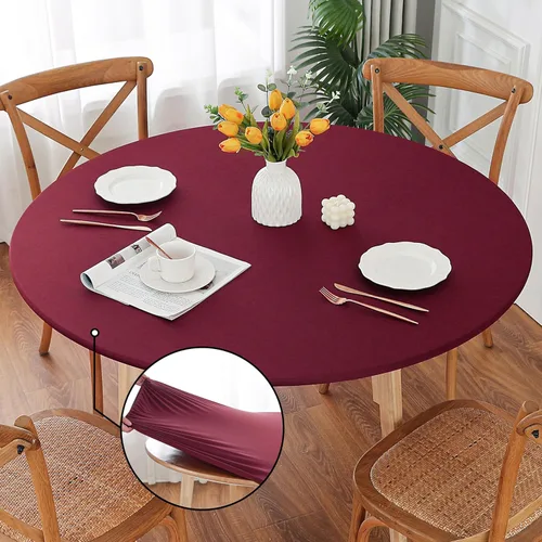 Miniatura 29 de Mantel redondo de elastano, suave y agradable a la piel, sin pelusas, funda de mesa de tela transpirable con banda elástica para comedor, reunión