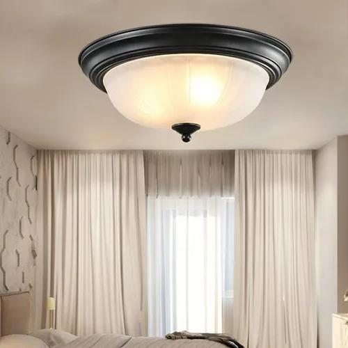 Lámpara de techo semiempotrada, lámpara de techo con forma de cúpula de vidrio estilo vintage, lámpara de techo empotrada para vestíbulo, Negro
