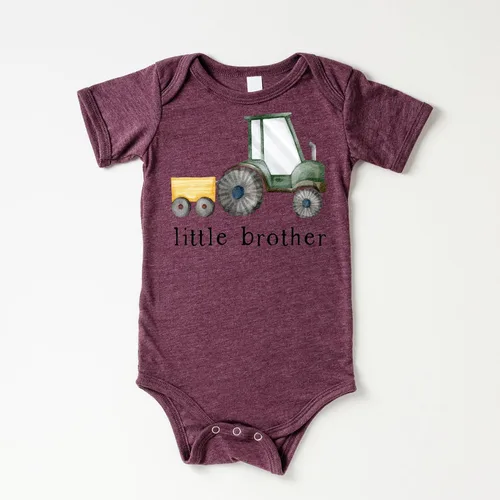 Miniatura 4 de Camisetas y mamelucos de tractor de granja Little Brother para hermanos revelan el anuncio del bebé