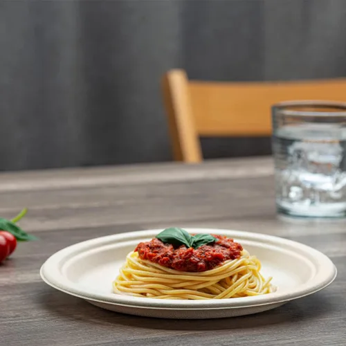 Miniatura 5 de GUSTO Platos de papel Kraft 100% compostables de 9 pulgadas [125 unidades] Vajilla desechable ecológica y resistente, platos llanos de bagazo