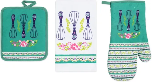 Miniatura 13 de Juego de ropa de cocina estampada Coffee Time de 3 piezas, 1 toalla de algodón, 1 agarradera, 1 guante de horno con lazo para colgar, material 100%