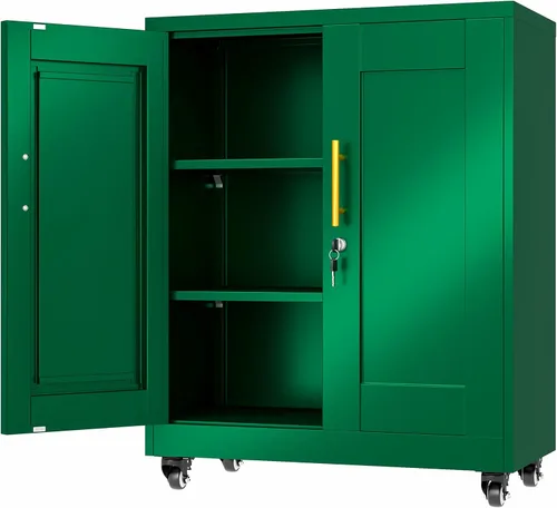 Miniatura 12 de Armario de almacenamiento de metal de 35.4 pulgadas con ruedas y puertas de bloqueo y armario de herramientas alto de acero rodante con 2 estantes