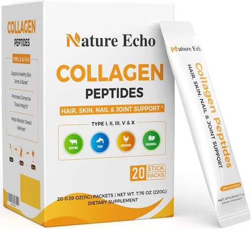 Paquetes de polvo de péptidos de colágeno hidrolizados de 0.39 oz, sin sabor, 20 unidades