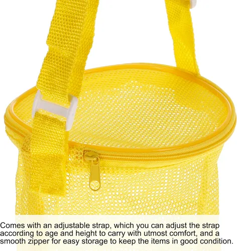Miniatura 4 de PATIKIL Bolsas de playa de malla, mochila de arena, conchas, aperitivos, coleccionar, bolsas de asas con cremallera para viajes, Amarillo, Classic