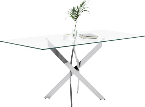 Miniatura 8 de Mesa de comedor de vidrio dorado templado de 47.2 pulgadas para 4 personas, mesa de cocina rectangular de vidrio con patas cromadas, mesa de comedor