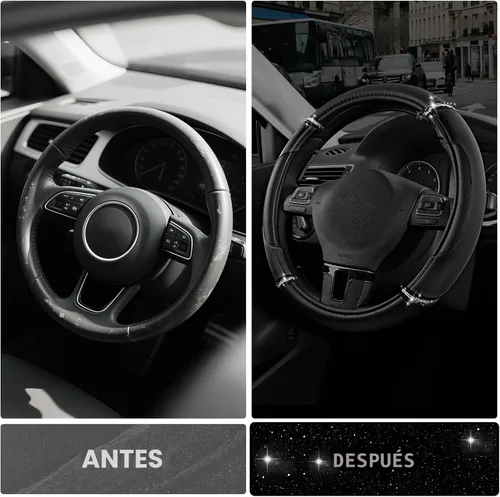 Miniatura 3 de Road Comforts Funda de cuero para volante, fabricada con piel de PVC, antideslizante, ajuste universal de 14 1/2 a 15 pulgadas, color negro