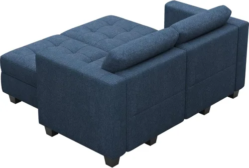 Miniatura 9 de Belffin Sofá modular modular con otomana de almacenamiento, sofá moderno en forma de L de tela con diván para espacios pequeños, azul