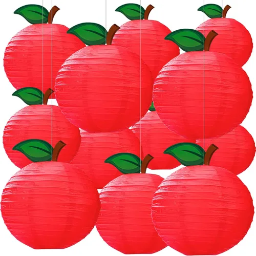 Retisee 12 Piezas Faroles de Papel en Forma de Manzana Roja de 10 Pulgadas Decoración de Aula Decoración Colgante de Regreso a la Escuela para el