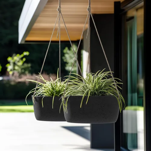 Miniatura 2 de La Jolie Maison - Macetas colgantes grandes de 12 pulgadas para exteriores, juego de 2 macetas de jardín colgantes, color negro carbón