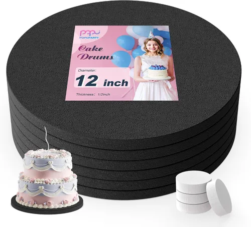Miniatura 20 de Paquete de 4 tambores para pasteles de 8 pulgadas a prueba de grasa, tambor redondo sólido para tartas, suministros de decoración a prueba de Negro