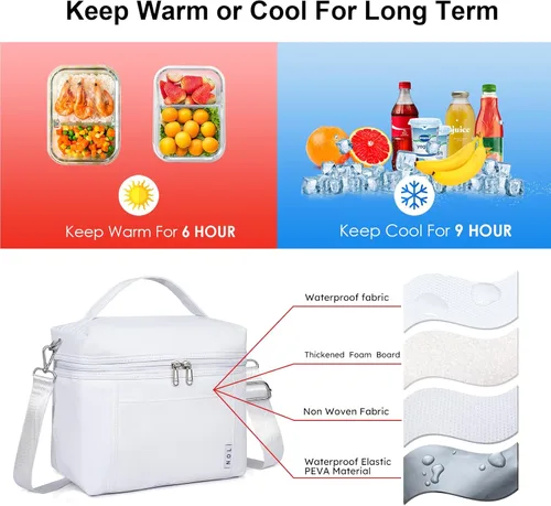 Miniatura 3 de NOL Natural Organic Lifestyle - Bolsas de almuerzo aisladas para mujer, bolsa de refrigeración ligera de nailon impermeable para el trabajo Blanco