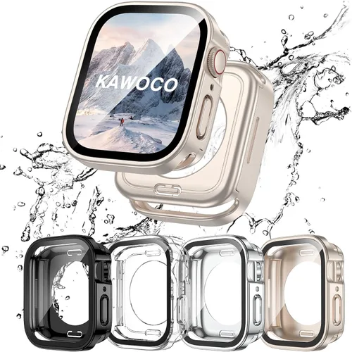 Paquete de 4 fundas impermeables compatibles con Apple Watch de 1.732 pulgadas (1.732 in) Series 6/5/4/SE con protector de pantalla de vidrio