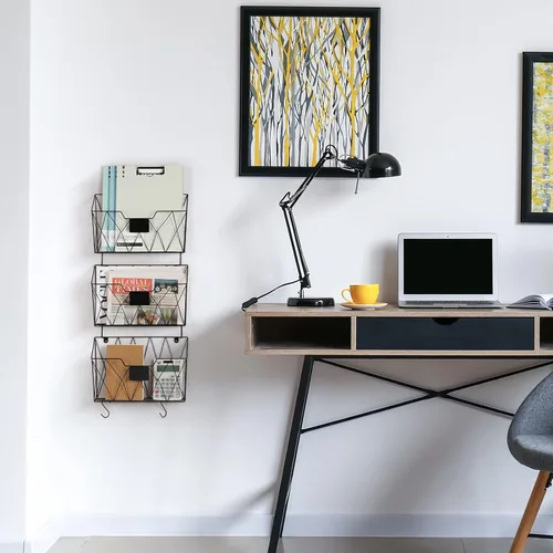 Miniatura 6 de OYEAL Organizador de archivos de pared colgante de metal, 3 bolsillos, organizador de correo montado en la pared con ganchos para oficina y hogar