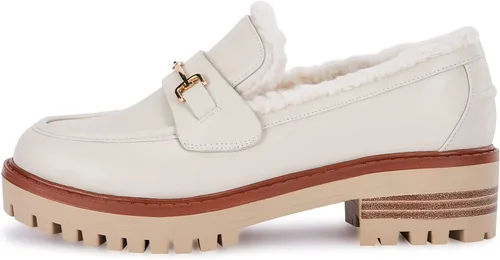 Miniatura 2 de VETASTE Mocasines clásicos de tacón grueso con plataforma y suela de lengüeta para mujer, con puntera redonda, zapatos Oxford con cadena de metal