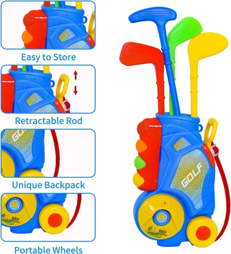Miniatura 3 de Nattork Juego de golf para niños y niñas de 1, 2 y 3 años, carrito de golf mejorado para niños con 4 palos y 12 pelotas, juguete deportivo para Azul