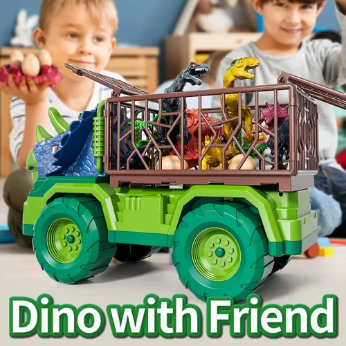 Miniatura 6 de Juguetes de dinosaurio para niños de 3 a 5 años, juego de camión de transporte de dinosaurios con 8 figuras de dinosaurio y tapete de juego, regalo