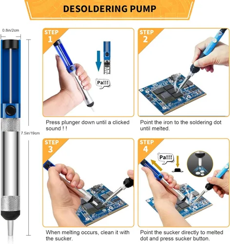 Miniatura 5 de Kit de soldador electrónico, herramienta de soldadura de temperatura ajustable de 60 W, 5 puntas de soldadura, bomba de desoldadura, soporte