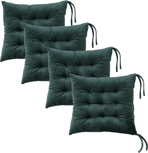 Miniatura 17 de Juego de 2 cojines para sillas de comedor con lazos, almohadilla antideslizante para silla de cocina para interior y tapete de asiento de comedor
