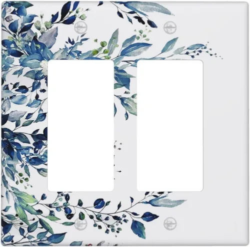 Miniatura 22 de Cubiertas de Salida Triple Basculante con Hojas de Plantas de Eucalipto Azul en Acuarela Floral, Placa Frontal Decorativa de 3 Posiciones, Cubierta