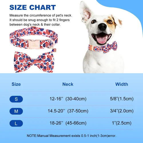 Miniatura 6 de Tunkoo Collar de perro con bandera estadounidense con pajarita con corazón súper lindo, ajustable y elegante collar para mascotas con hebilla