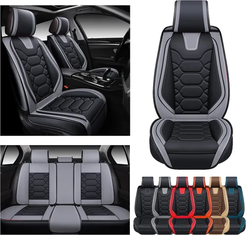 Miniatura 7 de OASIS AUTO Juego completo de fundas de asiento de automóvil, fundas de asiento impermeables de piel sintética para automóviles, ajuste universal