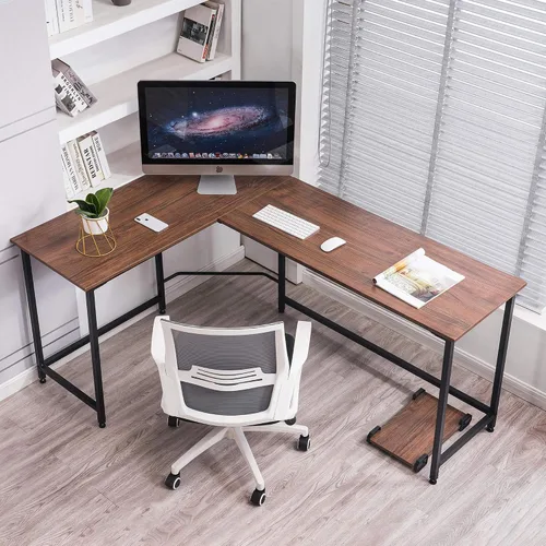 Miniatura 7 de ivinta Escritorio para computadora en forma de L, escritorio de esquina moderno para espacio pequeño, sala de estar, dormitorio, 7121 (marrón)