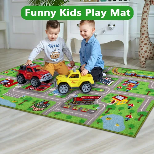 Miniatura 6 de Capslpad Alfombra Educativa para Niños Alfombra de Juego 5' x 2.7' Alfombra de Carretera de Tráfico Alfombra de Juego de Coches para Niños Alfombra