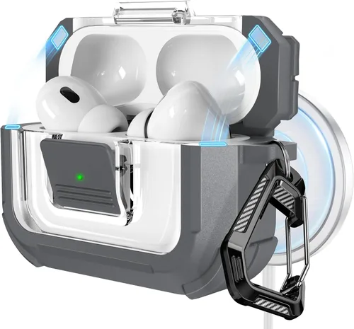 Miniatura 19 de RFUNGUANGO Funda para AirPods Pro 2, compatible con AirPods Pro de 2ª/1ª generación, compatible con MagSafe, bloqueo automático magnético con kit
