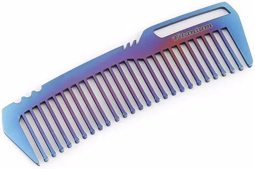 Mini peine de aleación de titanio portátil Antiestático EDC Gear Peines peine de titanio peine Peines de pelo (azul)