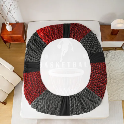 Miniatura 6 de Juego de sábanas de baloncesto para niños, tamaño individual, diseño abstracto geométrico para cancha de baloncesto, decoración de habitación