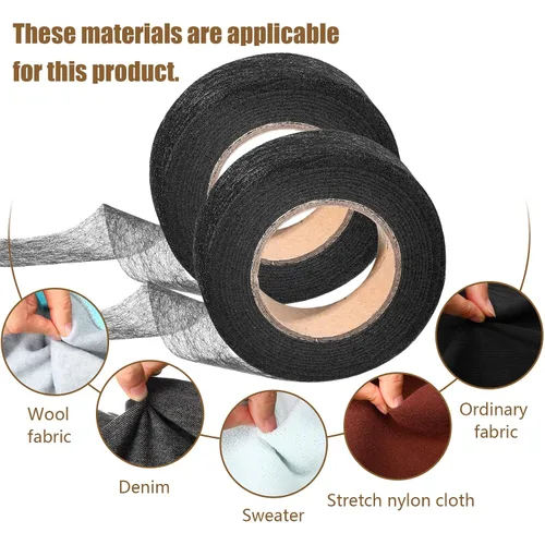 Miniatura 6 de Outus 2 rollos de cinta de dobladillo, cinta adhesiva para planchar sin coser para pantalones cada uno de 1/2 pulgada (70 yardas cada uno, negro)